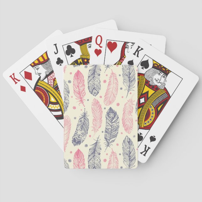 Pink And Purple Ethnic Feather Pattern Poker Cards (Back)