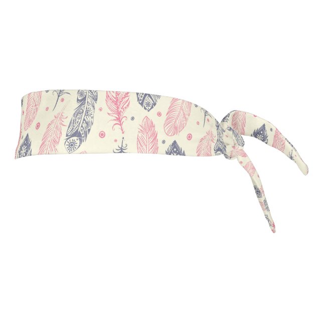 Pink And Purple Ethnic Feather Pattern Tie Headband (Rotate 90)