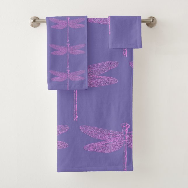 Pink and Purple Fantasy Dragonfly Bath Towel Set (Insitu)