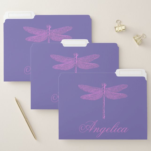 Pink and Purple Fantasy Dragonfly Personalize  File Folder (Set)
