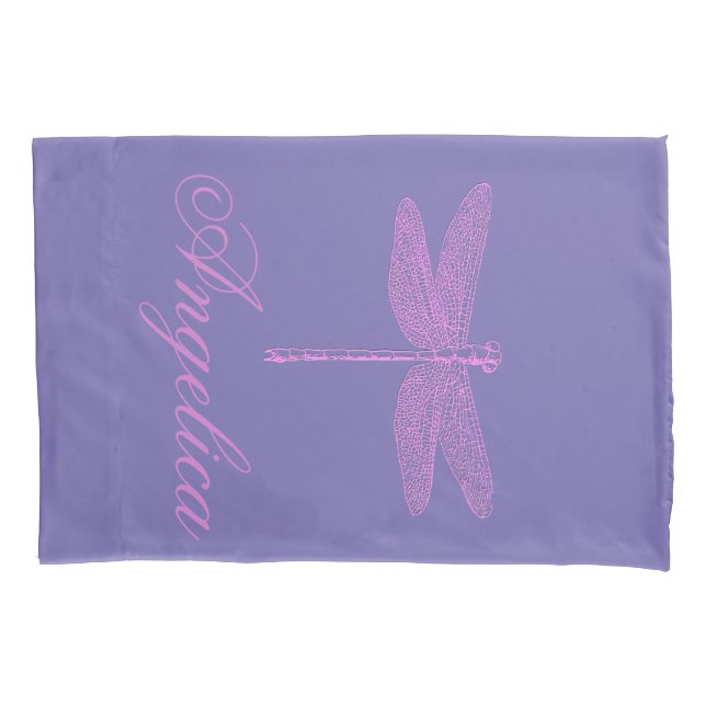 Pink and Purple Fantasy Dragonfly  Personalize Pillow Case (Front-Left)