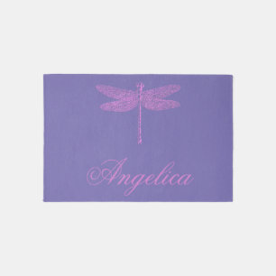 Pink and Purple Fantasy Dragonfly  Personalize Rug