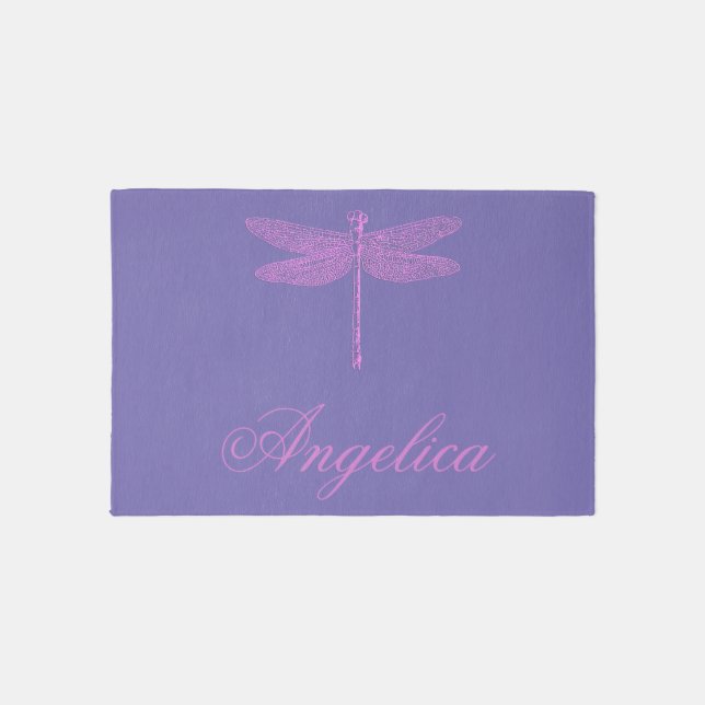 Pink and Purple Fantasy Dragonfly  Personalize Rug (Front)