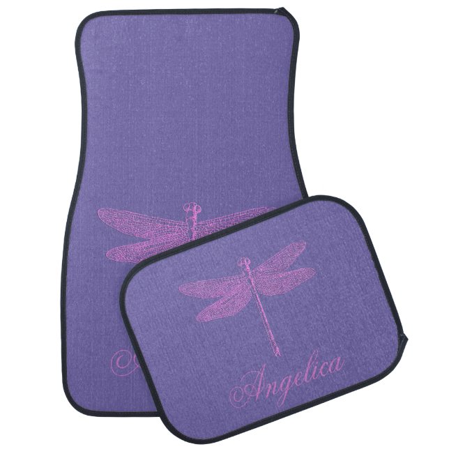 Pink and Purple Fantasy Dragonfly Personalized Car Floor Mat (Set)