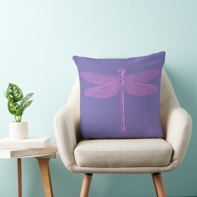 Pink and Purple Fantasy Dragonfly Throw Pillow (Chair)