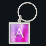 Pink and Purple Faux Stainless Steel Monogram Keychain<br><div class="desc">Hot Pink and Purple Ombre Faux Stainless Steel Metallic Elegant Keychain. These Keychains can be customized to include your initial and first name. These key chains make great birthday,  bridal shower or bachelorette party favors.</div>