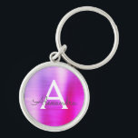 Pink and Purple Faux Stainless Steel Monogram Keychain<br><div class="desc">Hot Pink and Purple Ombre Faux Stainless Steel Metallic Elegant Keychain. These Keychains can be customized to include your initial and first name. These key chains make great birthday,  bridal shower or bachelorette party favors.</div>