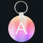 Pink and Purple Faux Stainless Steel Monogram Keychain<br><div class="desc">Pastel Pink,  Orange and Purple Ombre Faux Stainless Steel Metallic Elegant Keychain. These Keychains can be customized to include your initial and first name. These key chains make great birthday,  bridal shower or bachelorette party favors.</div>