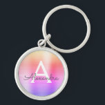 Pink and Purple Faux Stainless Steel Monogram Keychain<br><div class="desc">Pastel Pink,  Orange and Purple Ombre Faux Stainless Steel Metallic Elegant Keychain. These Keychains can be customized to include your initial and first name. These key chains make great birthday,  bridal shower or bachelorette party favors.</div>