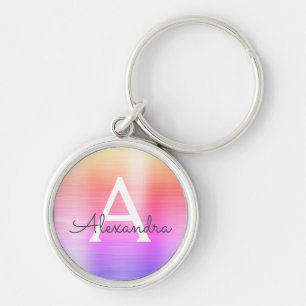 Pink and Purple Faux Stainless Steel Monogram Keychain