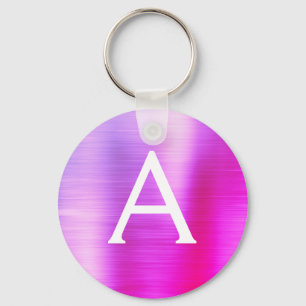 Pink and Purple Faux Stainless Steel Monogram Keychain