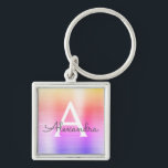 Pink and Purple Faux Stainless Steel Monogram Keychain<br><div class="desc">Pastel Pink,  Orange and Purple Ombre Faux Stainless Steel Metallic Elegant Keychain. These Keychains can be customized to include your initial and first name. These key chains make great birthday,  bridal shower or bachelorette party favors.</div>
