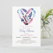 Pink and Purple Feathers Baby Shower Invitation (Standing Front)