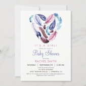 Pink and Purple Feathers Baby Shower Invitation (Front)