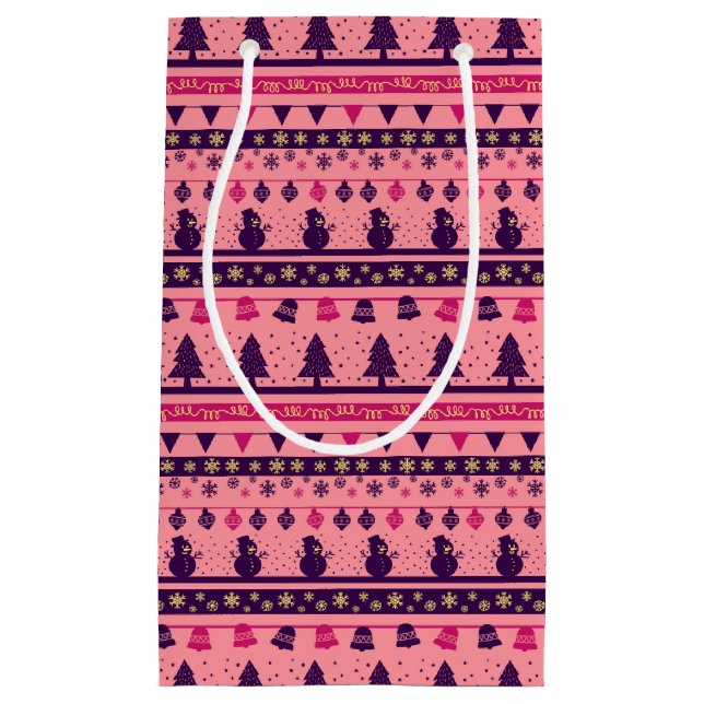 Pink and Purple Festive Holiday Cheer  Small Gift Bag (Front)
