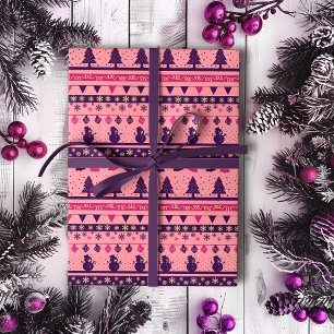 Pink and Purple Festive Holiday Cheer Wrapping Paper