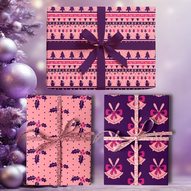 Pink and Purple Festive Holiday Cheer  Wrapping Paper Sheets (Creator Uploaded)