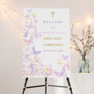 Pink and Purple First Holy Communion Sign Girl