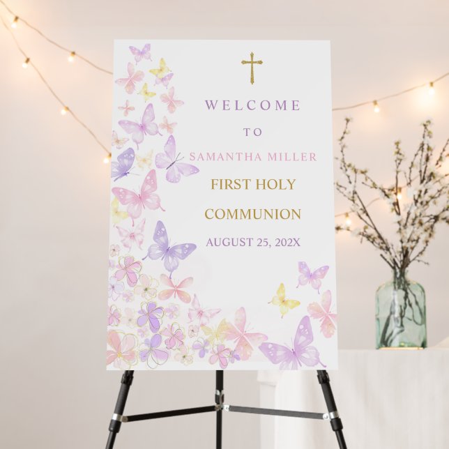 Pink and Purple First Holy Communion Sign Girl (In Situ (Stand))