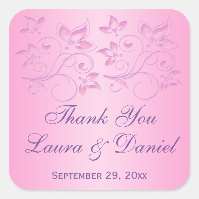 Pink and Purple Floral 1.5" Wedding Favor Sticker (Front)