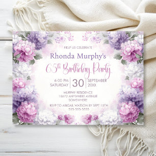 Pink and Purple Floral 65th Birthday Party Invitation