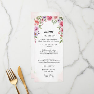Pink and Purple Floral Arch Watercolor Wedding Menu