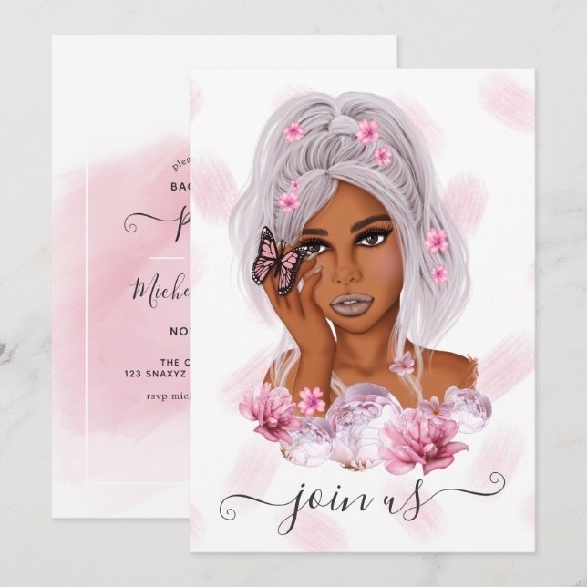 Pink and Purple Floral Bachelorette Party Invitati Invitation (Front/Back)