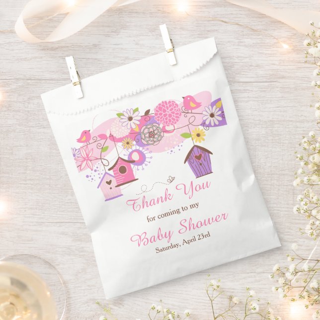 Pink and Purple Floral Bird Cages Baby Shower Favor Bag (Clipped)