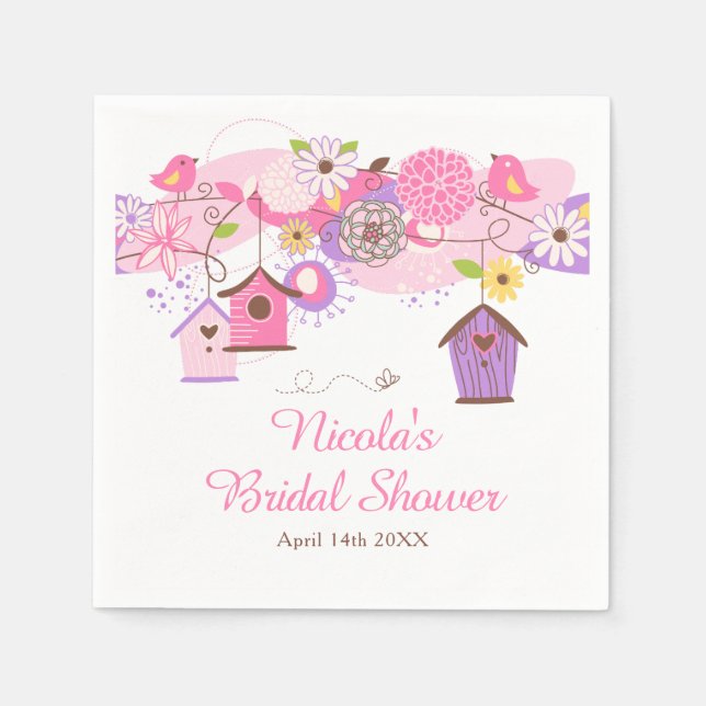 Pink and Purple Floral Bird Cages Bridal Shower Napkins (Front)
