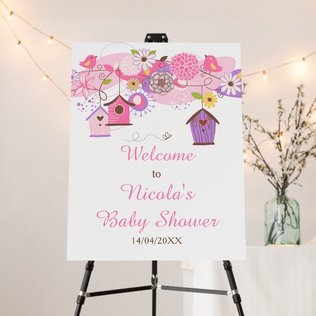 Pink and Purple Floral Bird Houses Baby Shower Foam Board (In Situ (Stand))