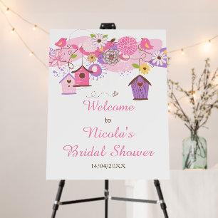 Pink and Purple Floral Bird Houses Bridal Shower Foam Board
