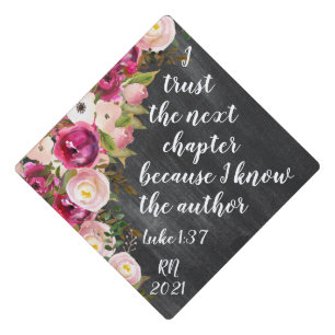 Pink and Purple Floral Chalkboard Inspirational Graduation Cap Topper