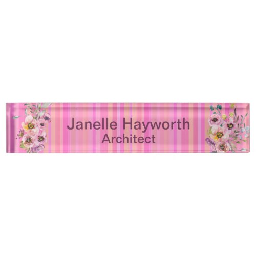 Pink and Purple Floral Customizable  Desk Name Plate