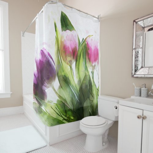 Pink And Purple Floral Design Shower Curtain