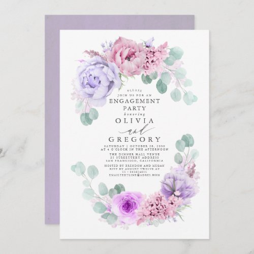 Pink and Purple Floral Elegant Engagement Party Invitation