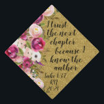 Pink and Purple Floral Gold Glitter Inspirational Graduation Cap Topper<br><div class="desc">This Pink and Purple Floral Gold Glitter Inspirational Graduation Cap Topper is the perfect way to let the graduate stand out at her graduation ceremony. This design features a Pink and Purple Floral design with a gold glitter background. An inspirational message is featured in a black font on the right...</div>