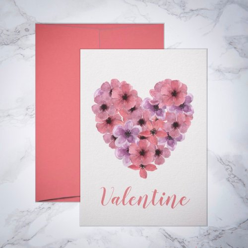 Pink and purple Floral Heart Valentine Card