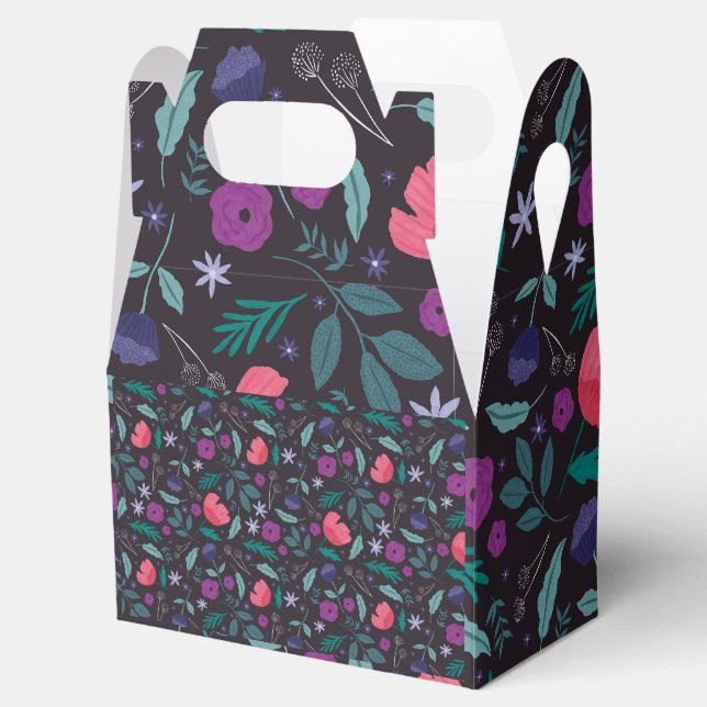 Pink and Purple Floral Illustration Pattern Favor Boxes (Opened)