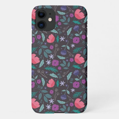 Pink and Purple Floral Illustration Pattern iPhone 11 Case