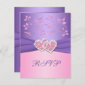 Pink and Purple Floral Joined Hearts RSVP Card (Front/Back)