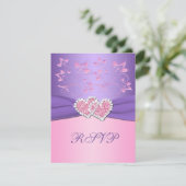 Pink and Purple Floral Joined Hearts RSVP Card (Standing Front)