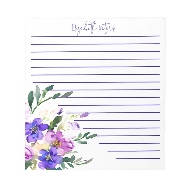 Pink and purple floral personalized notepad (Front)