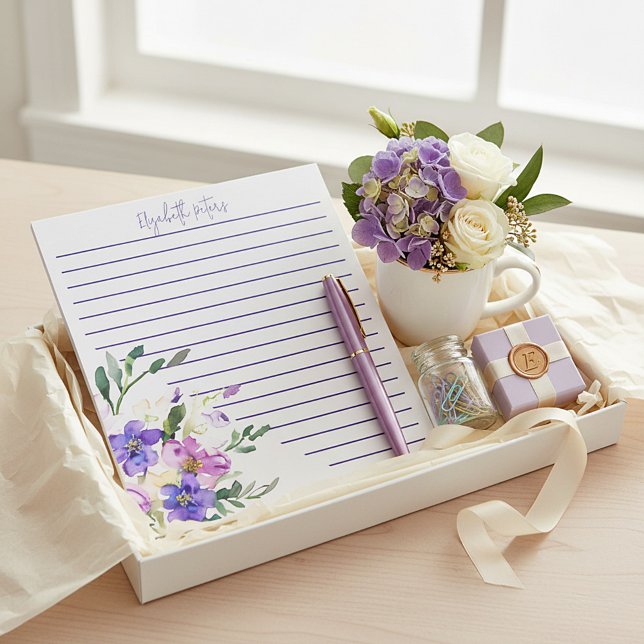 Pink and purple floral personalized notepad (Creator Uploaded)