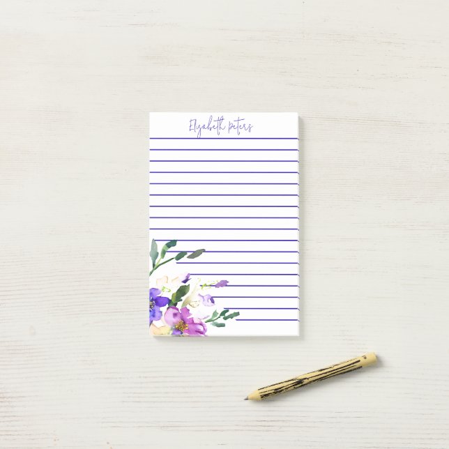 Pink and purple floral personalized post-it notes (On Desk)