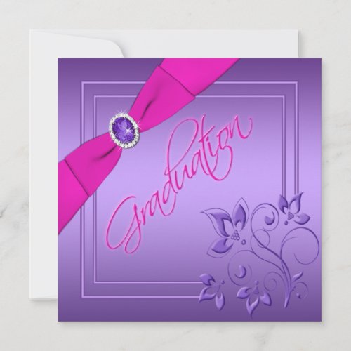 Pink and Purple Floral Photo Graduation Invitation