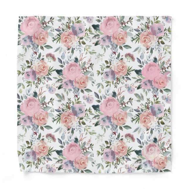 Pink and Purple Floral Pocket Square Bandana (Front)