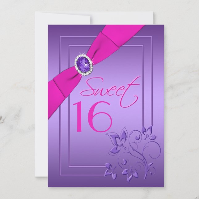 Pink and Purple Floral Sweet Sixteen Invitation (Front)