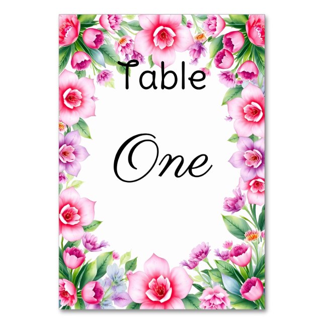 Pink and Purple Floral Table Card (Front)