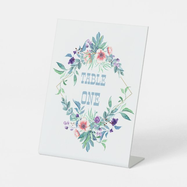 Pink and Purple Floral Tabletop Pedestal Sign (Front)