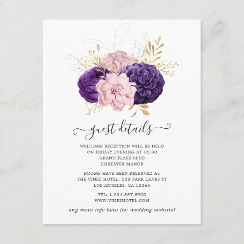 Pink and Purple Floral Wedding Guest Details Enclosure Card